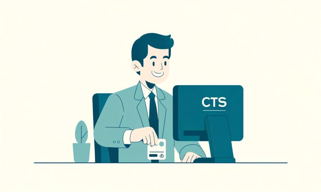 Trabajador peruano accediendo a sus fondos CTS en un entorno bancario moderno